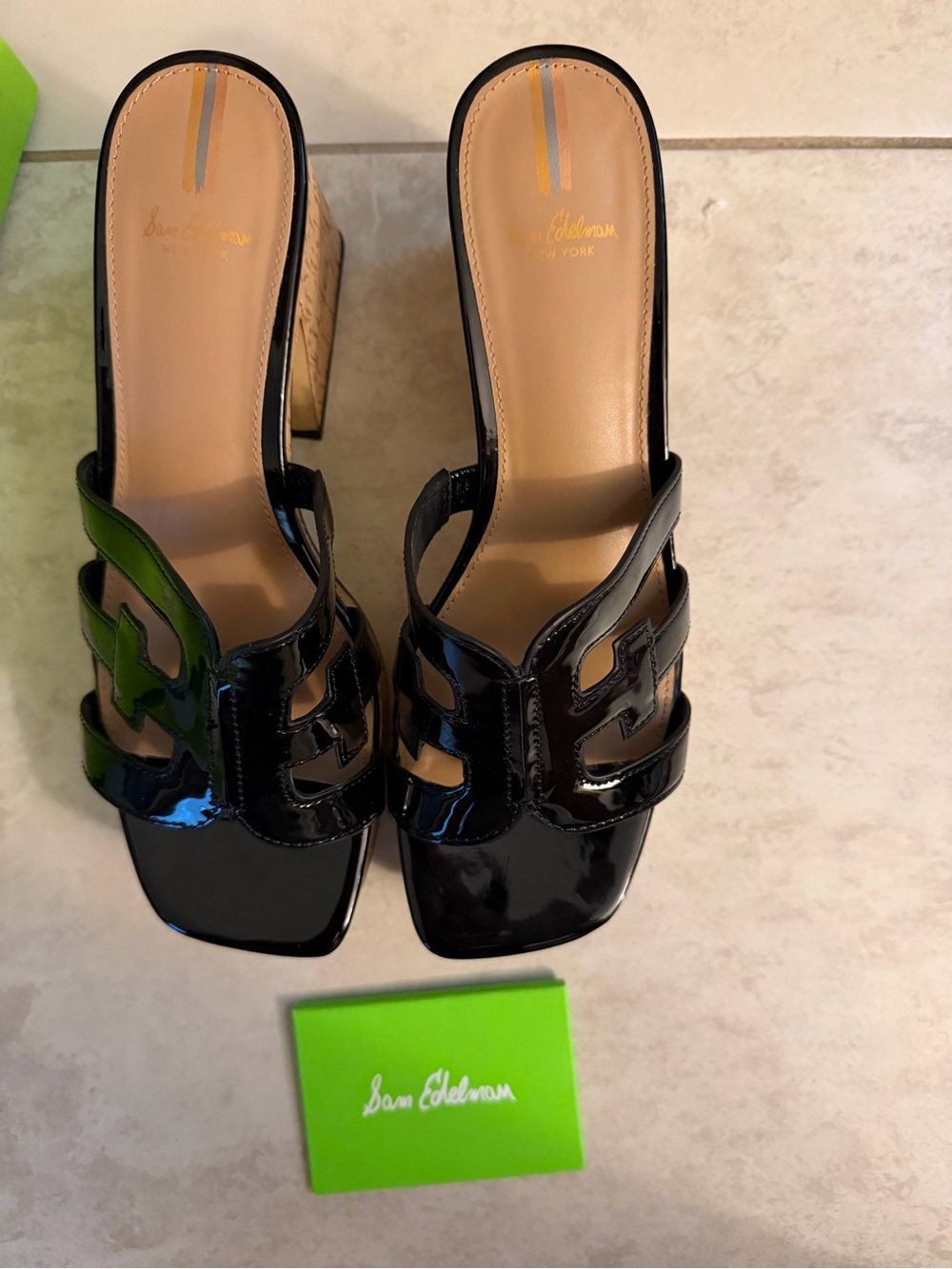 Sam Edelman Black Patent Cutout Slide Mules